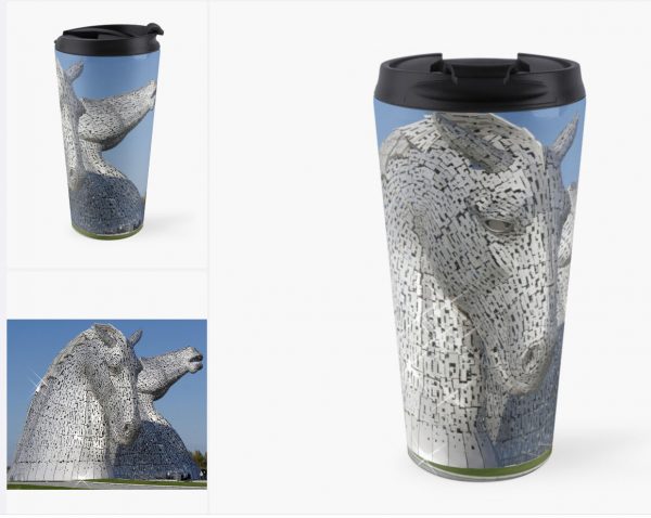 buy your The Kelpies travel mugs, unique images of the Kelpies
